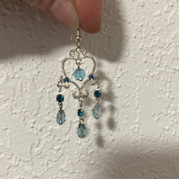 NWOT | Blue and Purple Iridescent Gem Stone Earrings | Heart Theme - Picture 2 of 4